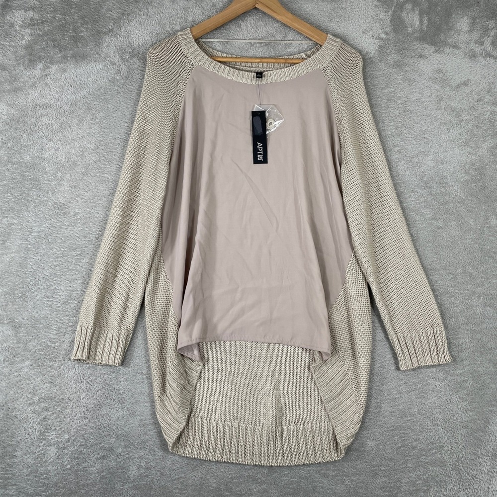 Apt 9 Sweater‎ Womens Large Tan Mixed Media Woven Front Knit Pullover Peyote